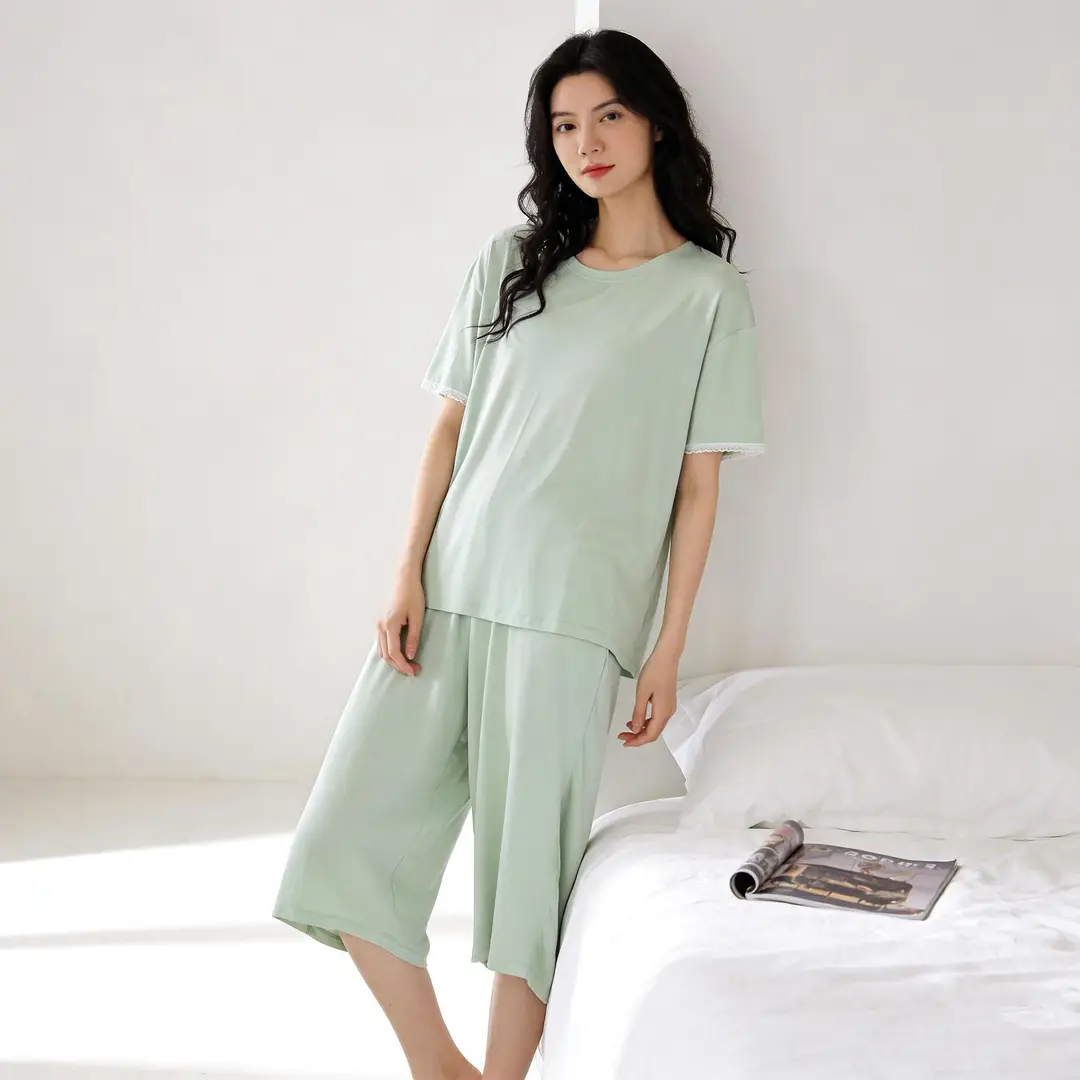 [Multiple Styles] Knitted Cotton Pajamas for Women, Summer Short-Sleeved Home Wear Set, Can Be Worn Outside, Comfortable and Breathable