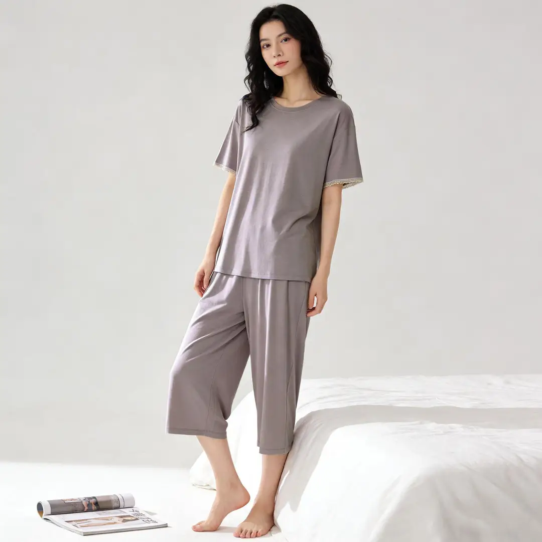 [Multiple Styles] Knitted Cotton Pajamas for Women, Summer Short-Sleeved Home Wear Set, Can Be Worn Outside, Comfortable and Breathable
