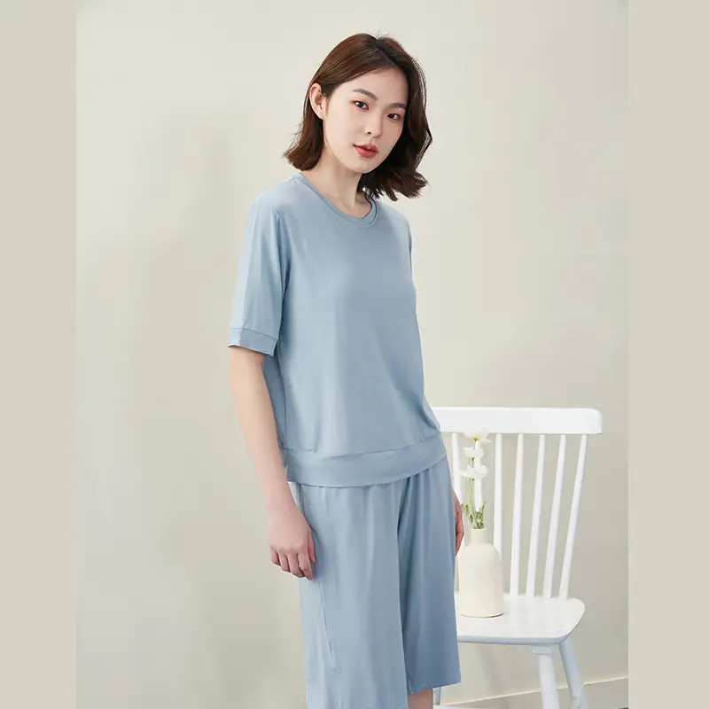 [Multiple Styles] Knitted Cotton Pajamas for Women, Summer Short-Sleeved Home Wear Set, Can Be Worn Outside, Comfortable and Breathable