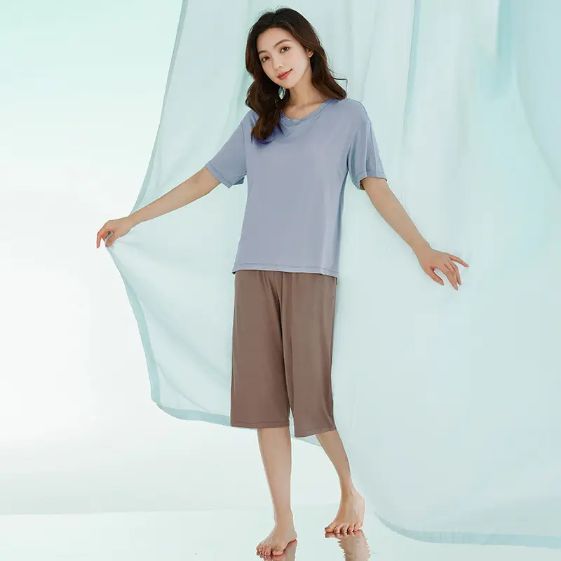 [Multiple Styles] Knitted Cotton Pajamas for Women, Summer Short-Sleeved Home Wear Set, Can Be Worn Outside, Comfortable and Breathable