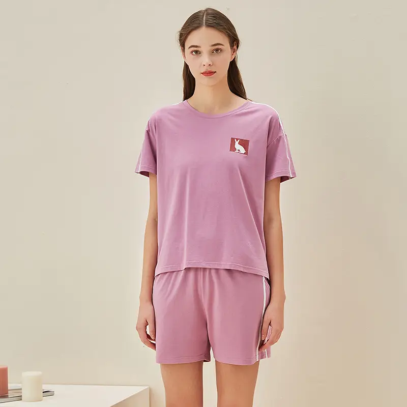 [Multiple Styles] Knitted Cotton Pajamas for Women, Summer Short-Sleeved Home Wear Set, Can Be Worn Outside, Comfortable and Breathable