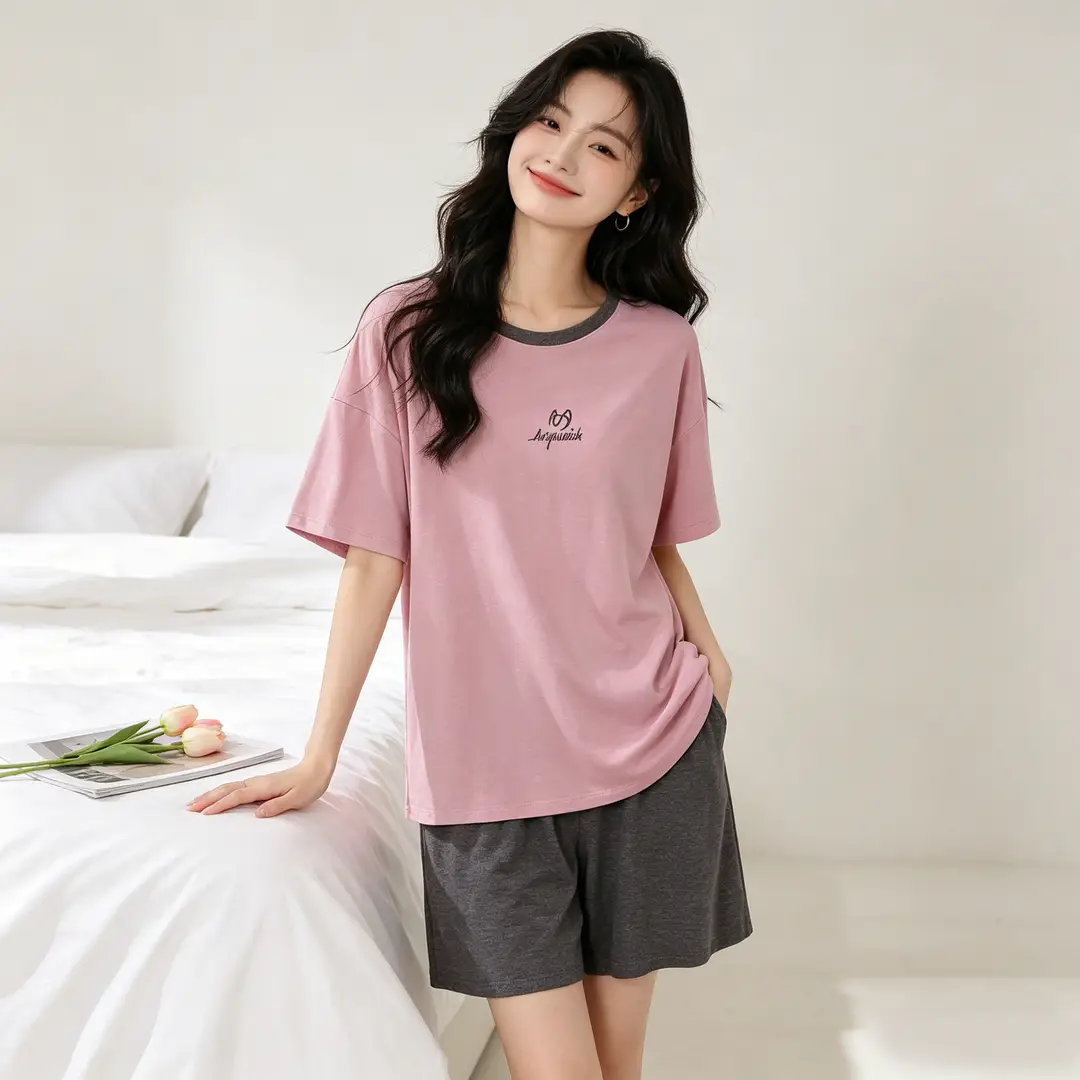 [Multiple Styles] Knitted Cotton Pajamas for Women, Summer Short-Sleeved Home Wear Set, Can Be Worn Outside, Comfortable and Breathable