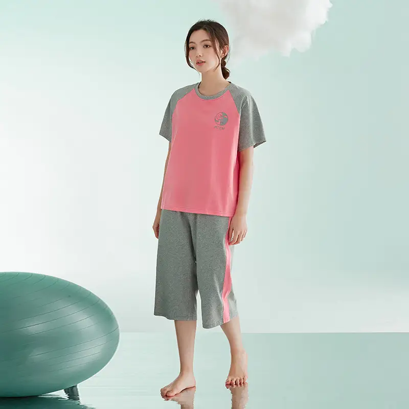 [Multiple Styles] Knitted Cotton Pajamas for Women, Summer Short-Sleeved Home Wear Set, Can Be Worn Outside, Comfortable and Breathable
