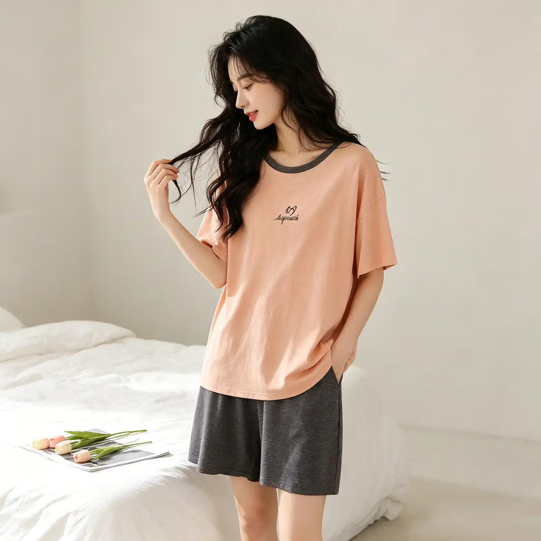 [Multiple Styles] Knitted Cotton Pajamas for Women, Summer Short-Sleeved Home Wear Set, Can Be Worn Outside, Comfortable and Breathable