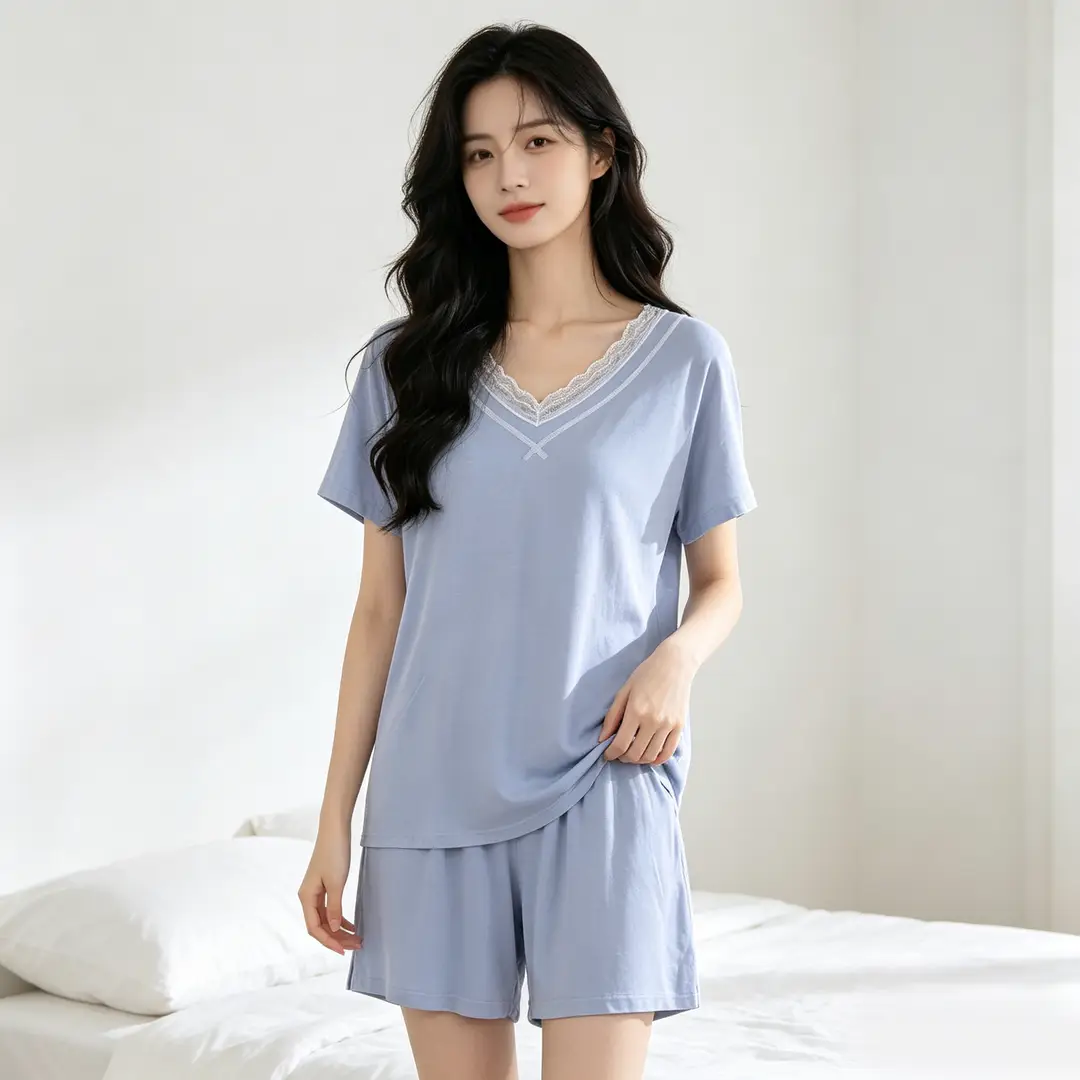 [Multiple Styles] Knitted Cotton Pajamas for Women, Summer Short-Sleeved Home Wear Set, Can Be Worn Outside, Comfortable and Breathable