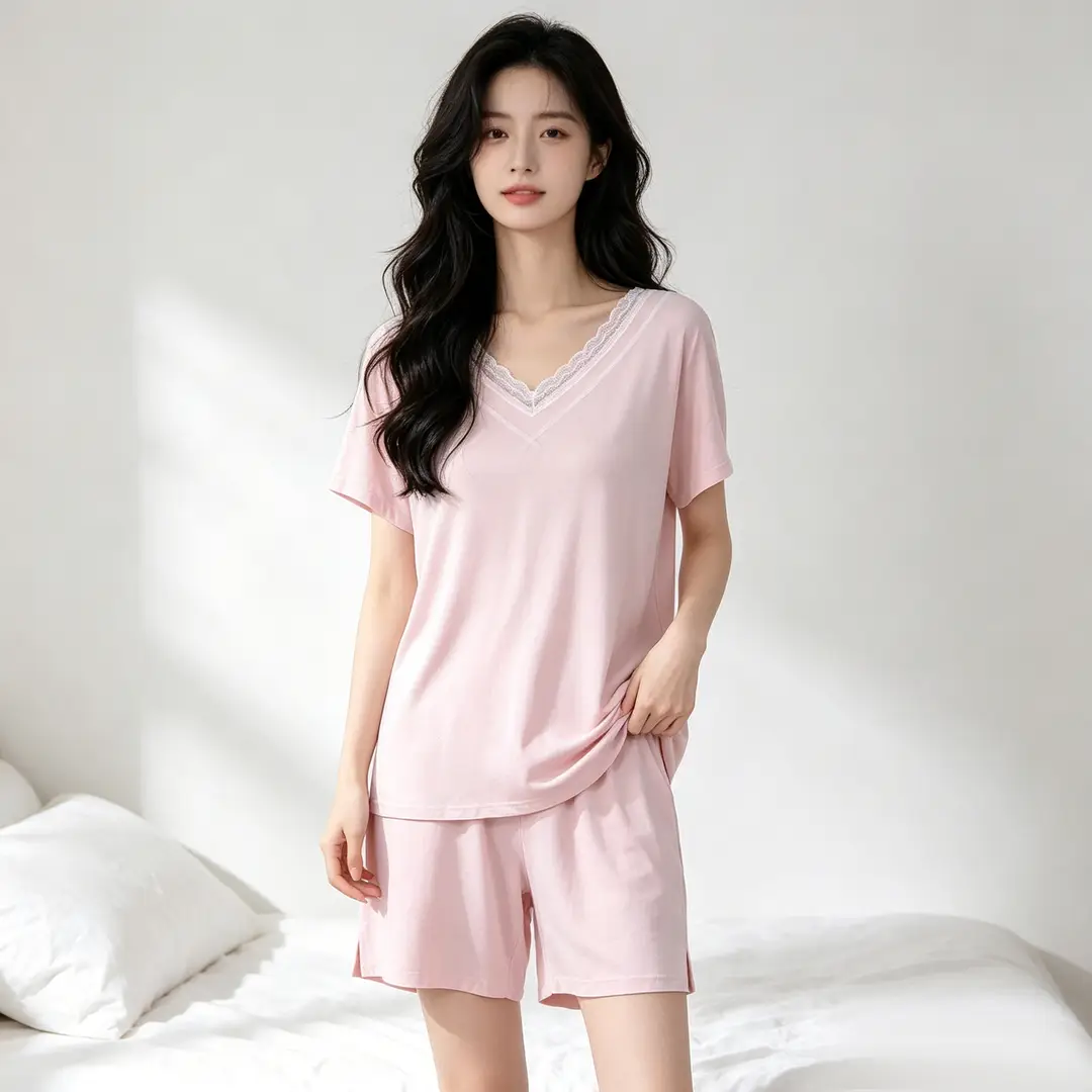 [Multiple Styles] Knitted Cotton Pajamas for Women, Summer Short-Sleeved Home Wear Set, Can Be Worn Outside, Comfortable and Breathable