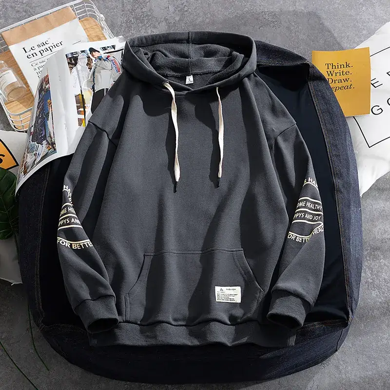 Men's Light Blue Hooded Sweatshirt Loose Fit Japanese Brand - Image 3