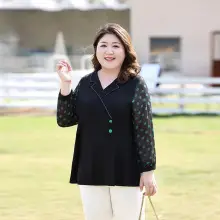 Plus Size Women Black Lace 3Q Sleeve Top — feature 5