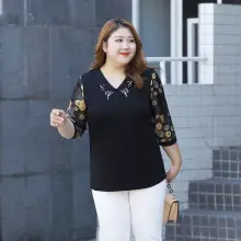 Plus Size Women Black Lace 3Q Sleeve Top — feature 6