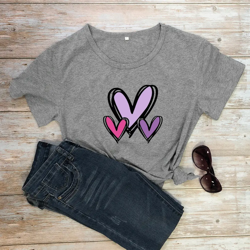 Valentine T-Shirt Yellow Heart Print Short Sleeve - Image 8