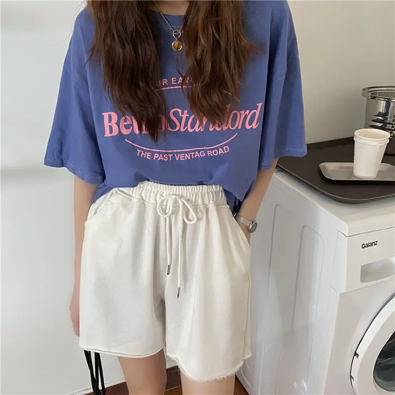 Women Grey Drawstring Shorts 2024 Summer Loose Fit - Image 3