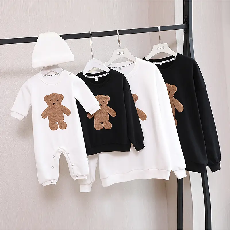 Bear Embroidery Sweatshirt Black 280g Family Set - Image 4