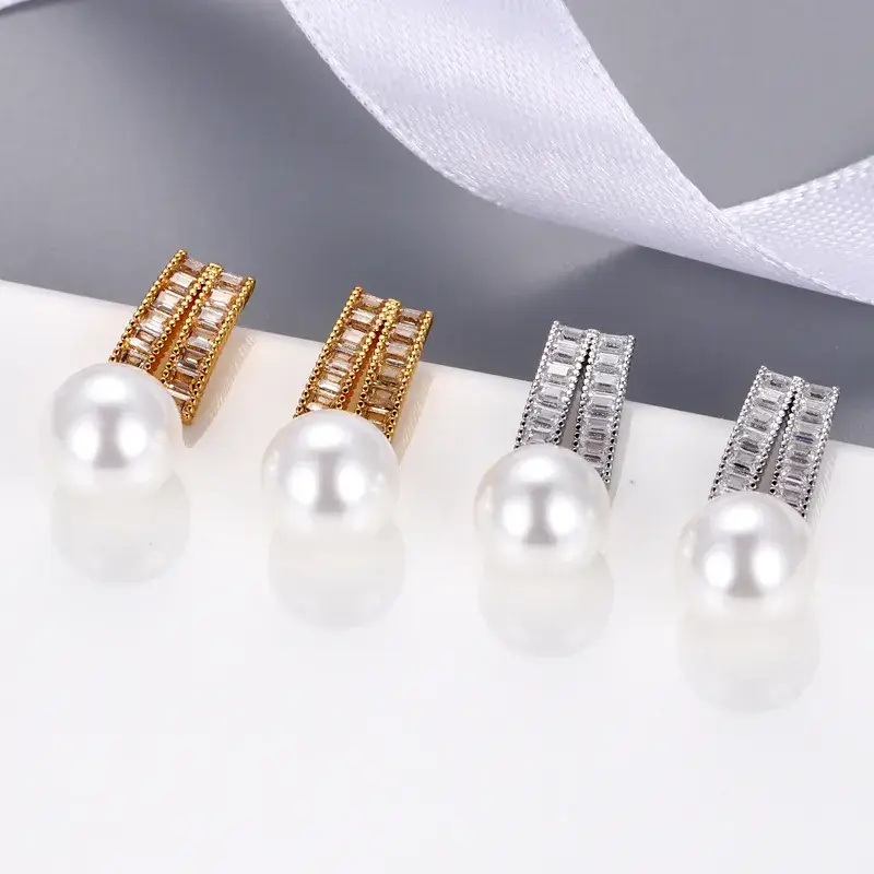 Japanese Pearl Zircon Earrings Gold Plated - Image 6