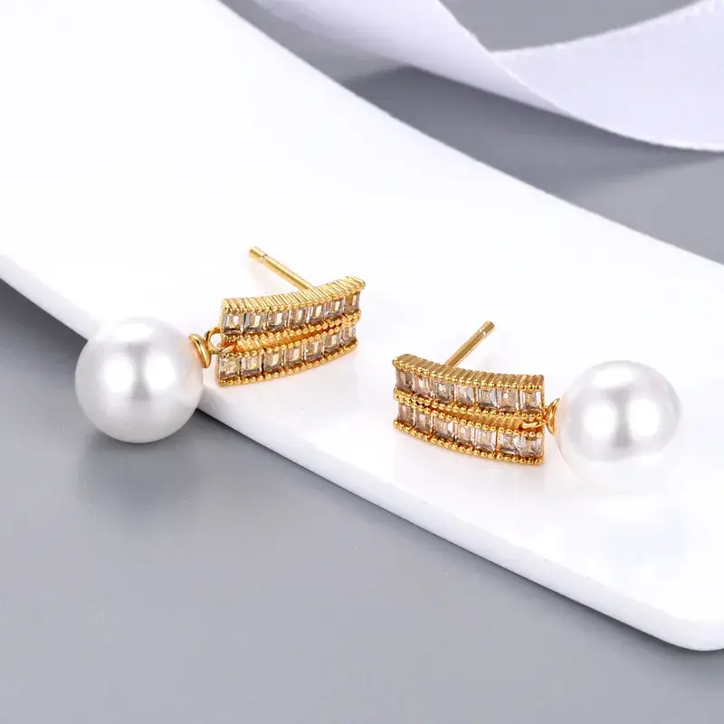 Japanese Pearl Zircon Earrings Gold Plated - Image 7