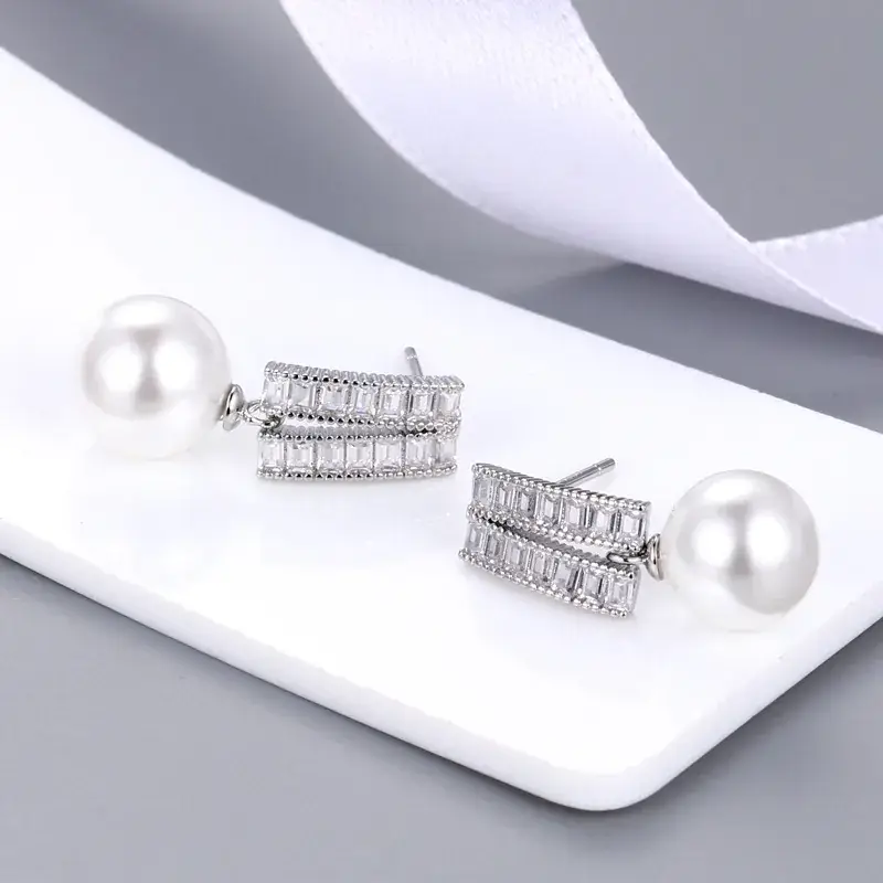 Japanese Pearl Zircon Earrings Gold Plated - Image 8