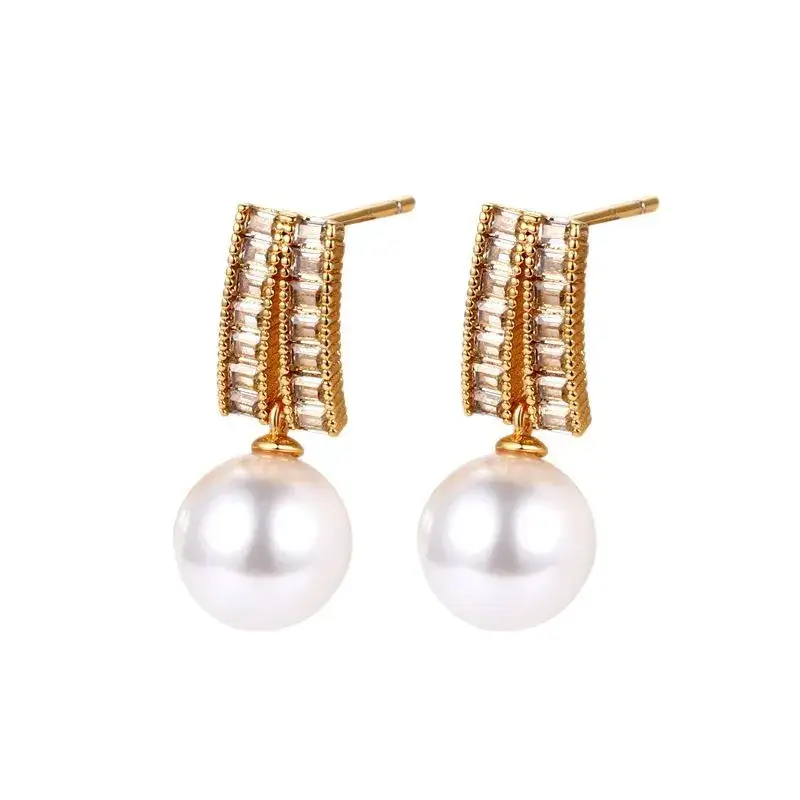 Japanese Pearl Zircon Earrings Gold Plated - Image 9