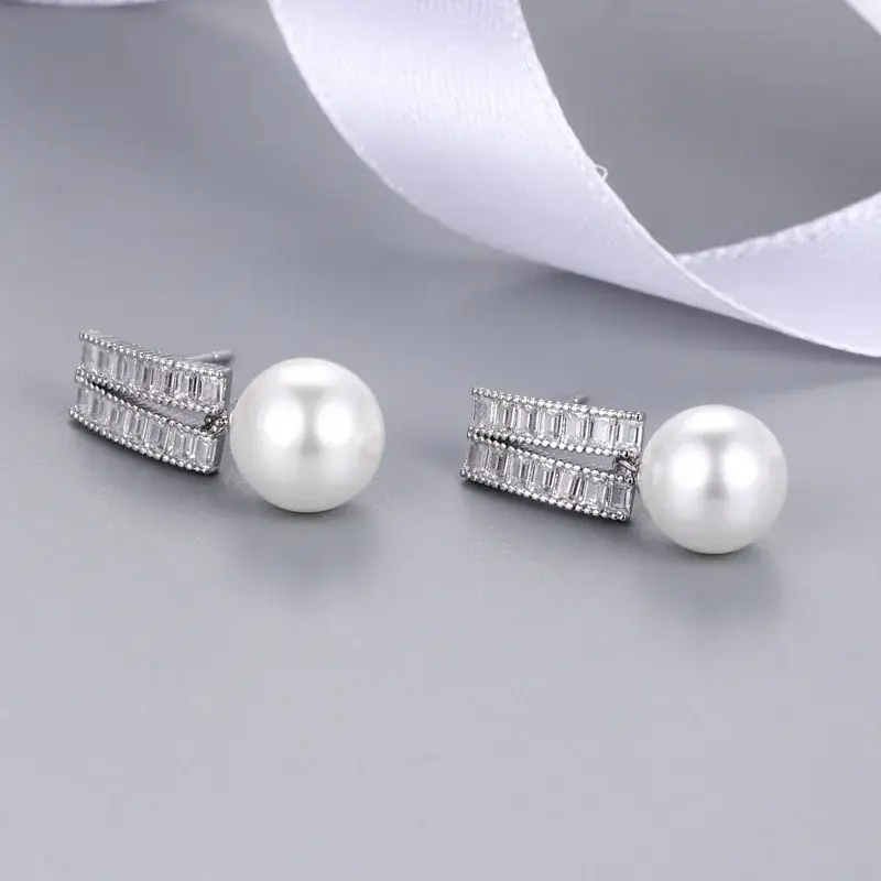 Japanese Pearl Zircon Earrings Gold Plated - Image 3