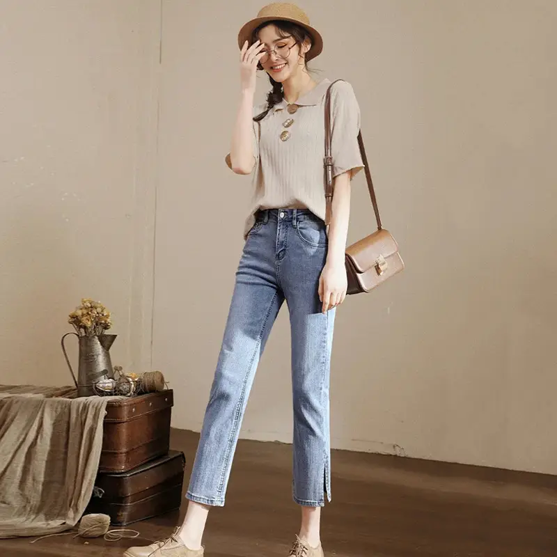 Female Jeans Large High Waist Elastic Spring Micro Flared Pants - Image 4
