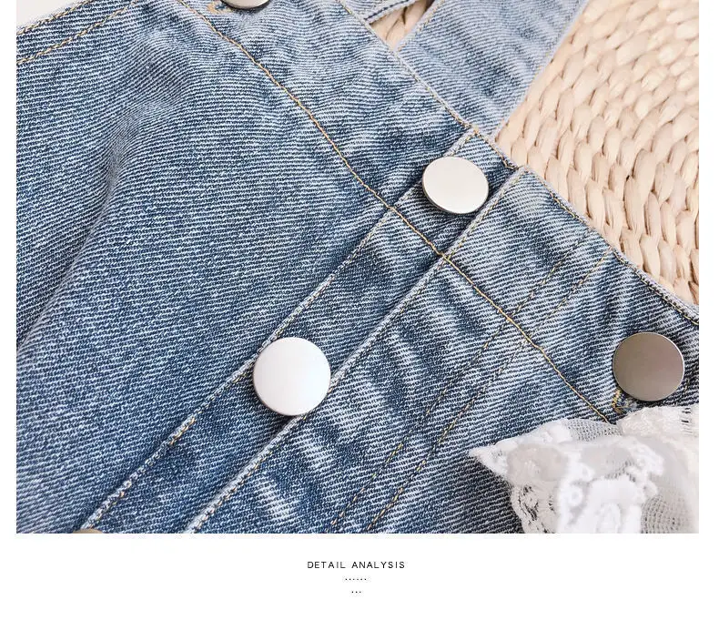 Girls Denim Overalls with Lace Shirt Two-Piece Suit — feature 5
