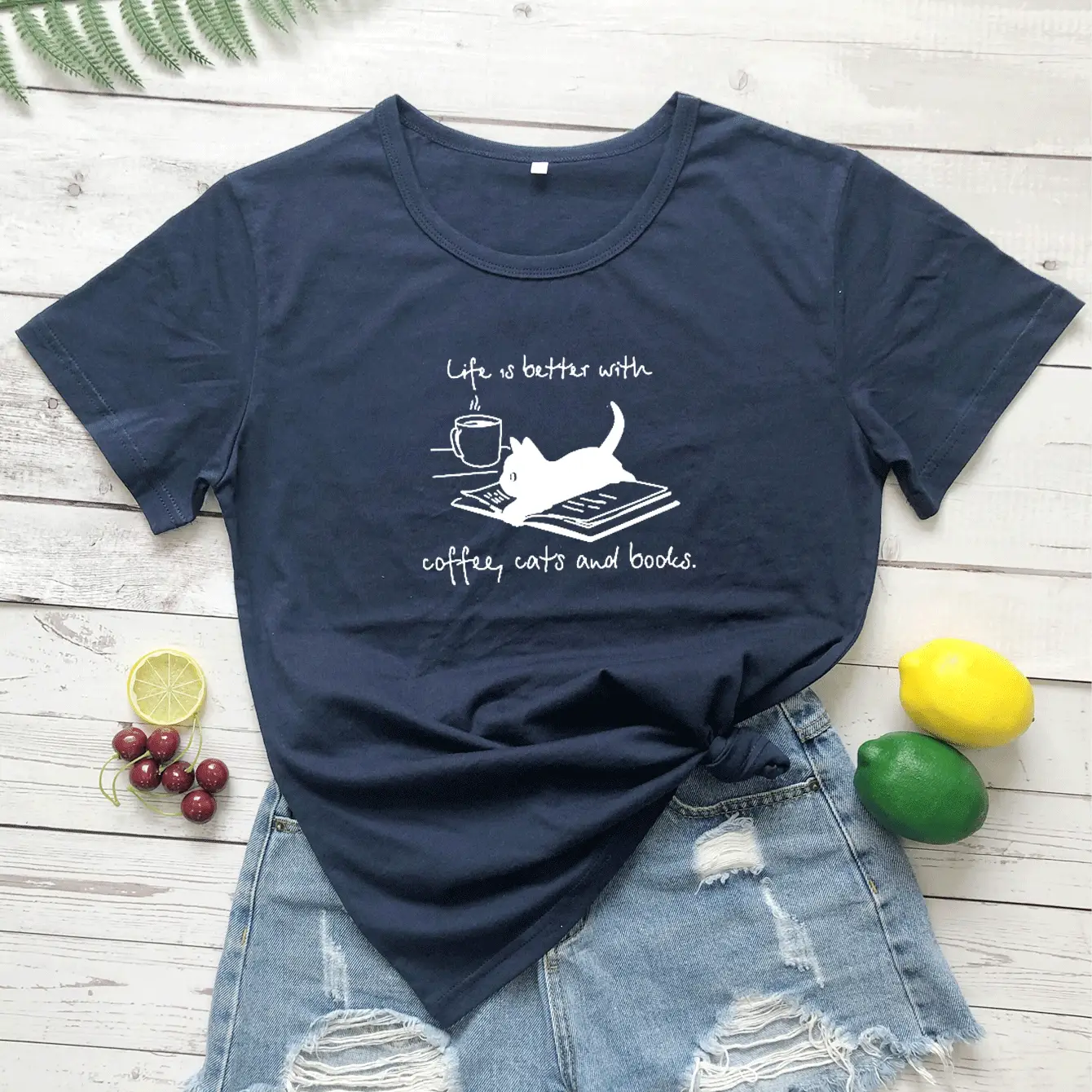 Pink T-Shirt with Cat Print, Coffee Cats Theme, Short Sleeve - Image 9