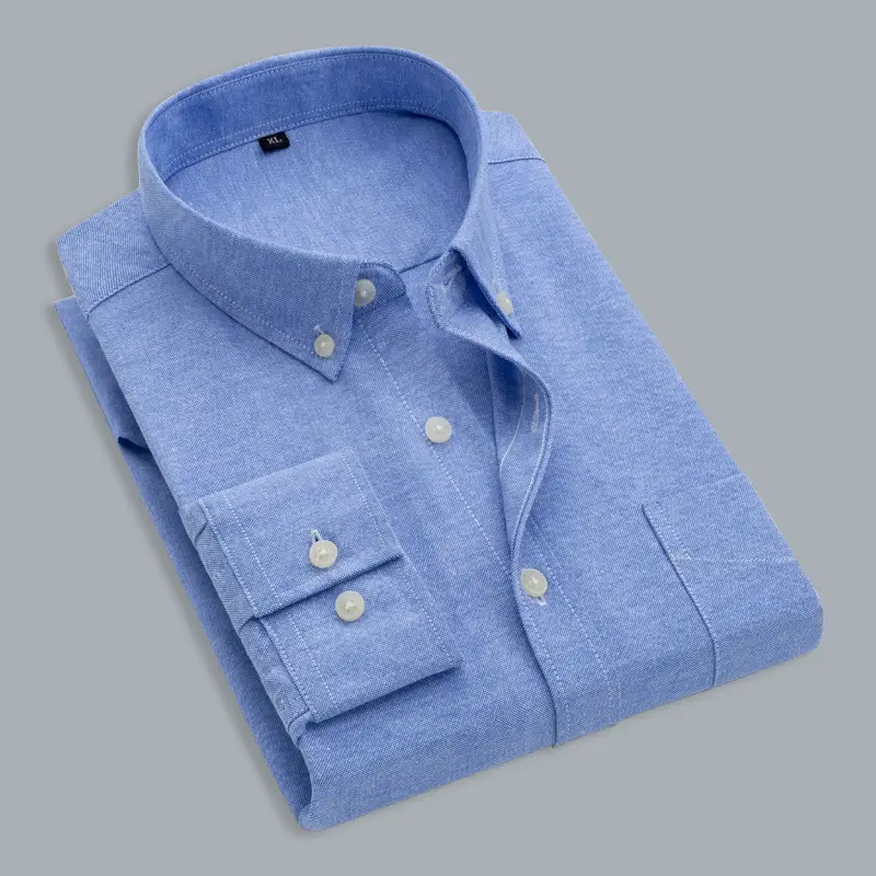 Men's Blue Oxford Long Sleeve Shirt Non-Ironing Anti-Wrinkle