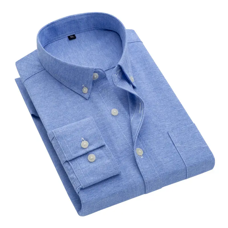Men's Blue Oxford Long Sleeve Shirt Non-Ironing Anti-Wrinkle
