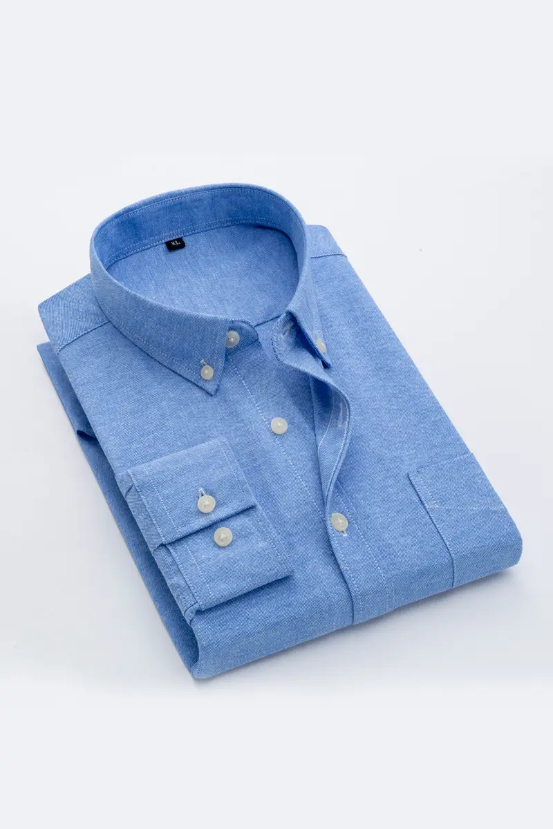 Men's Blue Oxford Long Sleeve Shirt Non-Ironing Anti-Wrinkle