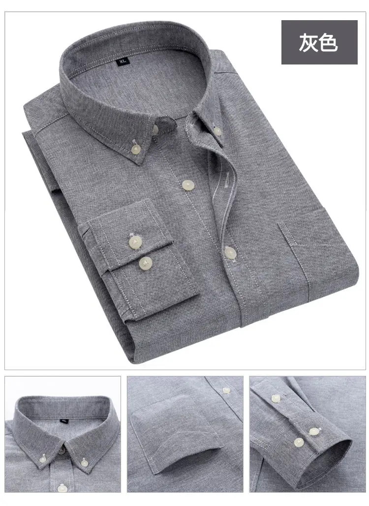 Men's Blue Oxford Long Sleeve Shirt Non-Ironing Anti-Wrinkle — feature 11
