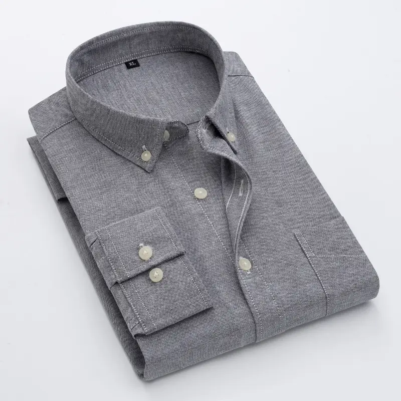 Men's Blue Oxford Long Sleeve Shirt Non-Ironing Anti-Wrinkle