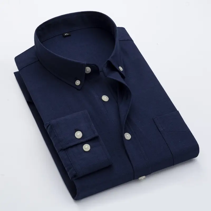 Men's Blue Oxford Long Sleeve Shirt Non-Ironing Anti-Wrinkle