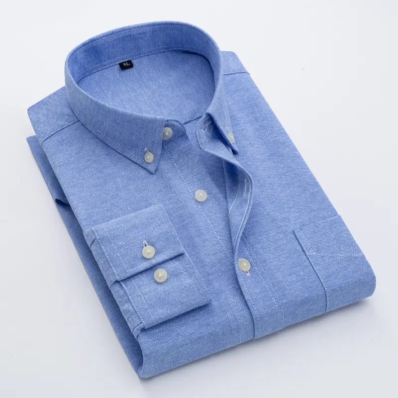 Men's Blue Oxford Long Sleeve Shirt Non-Ironing Anti-Wrinkle