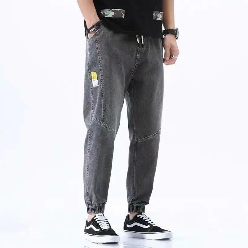 Men Grey Denim Ankle Pants 2020 Summer Loose Fit - Image 3