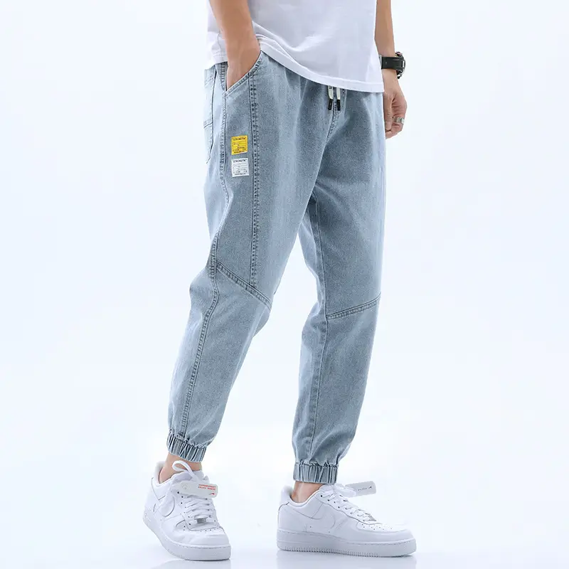 Men Grey Denim Ankle Pants 2020 Summer Loose Fit - Image 5