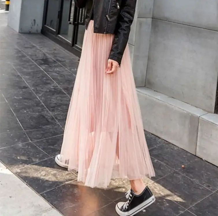 2023 Pink Mesh Pleated Mid-Length Skirt for Women - Image 17