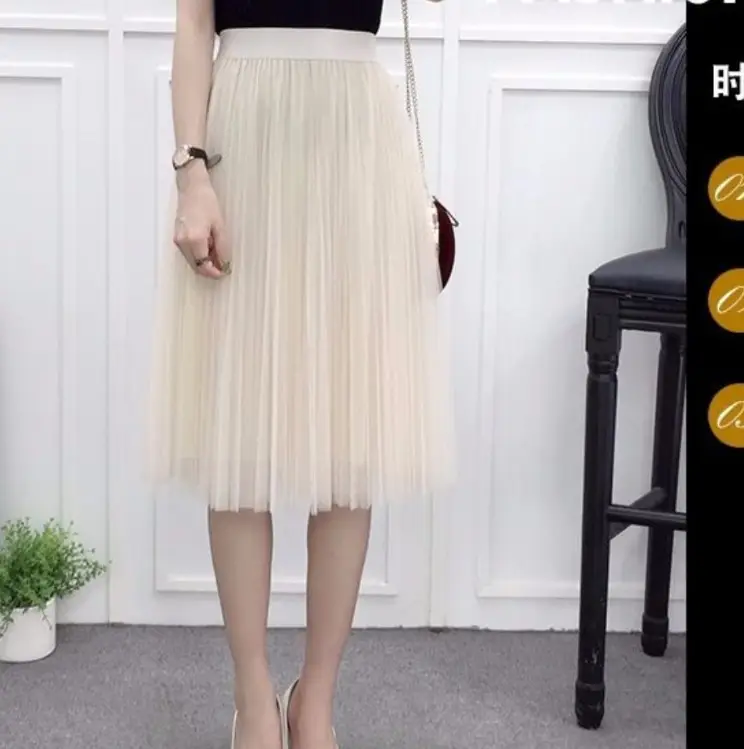 2023 Pink Mesh Pleated Mid-Length Skirt for Women - Image 18