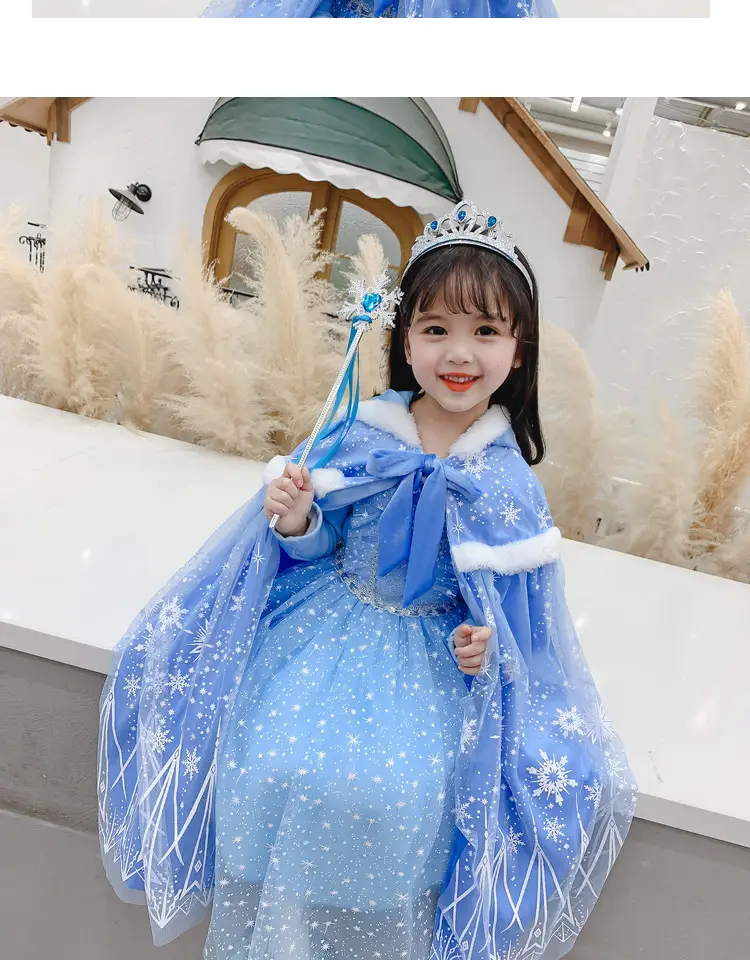Carefully Selected Frozen Cape and Cloak with Vest, Elsa Princess Style, Autumn and Winter Children's Tie-On Warm Outerwear for Older Kids — feature 10