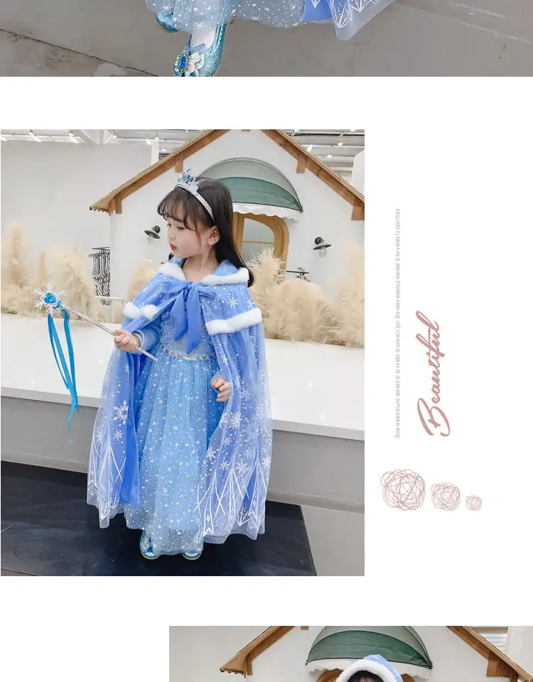 Carefully Selected Frozen Cape and Cloak with Vest, Elsa Princess Style, Autumn and Winter Children's Tie-On Warm Outerwear for Older Kids — feature 11