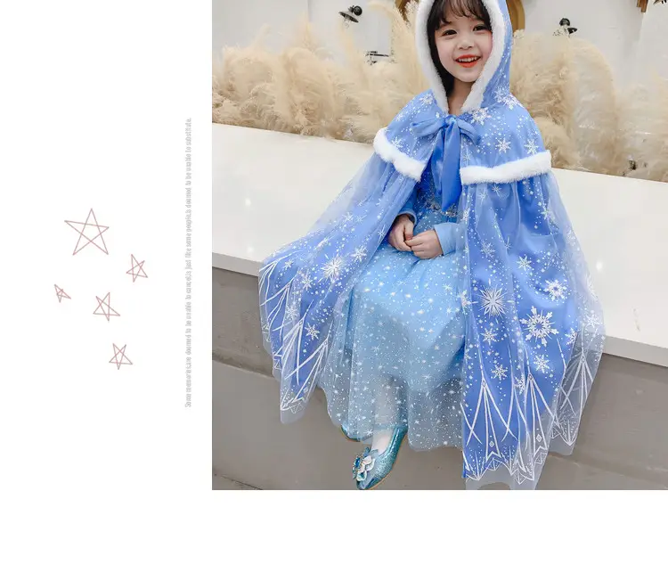 Carefully Selected Frozen Cape and Cloak with Vest, Elsa Princess Style, Autumn and Winter Children's Tie-On Warm Outerwear for Older Kids — feature 12