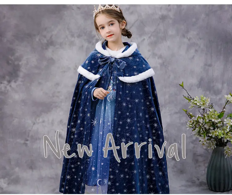 Carefully Selected Frozen Cape and Cloak with Vest, Elsa Princess Style, Autumn and Winter Children's Tie-On Warm Outerwear for Older Kids — feature 18