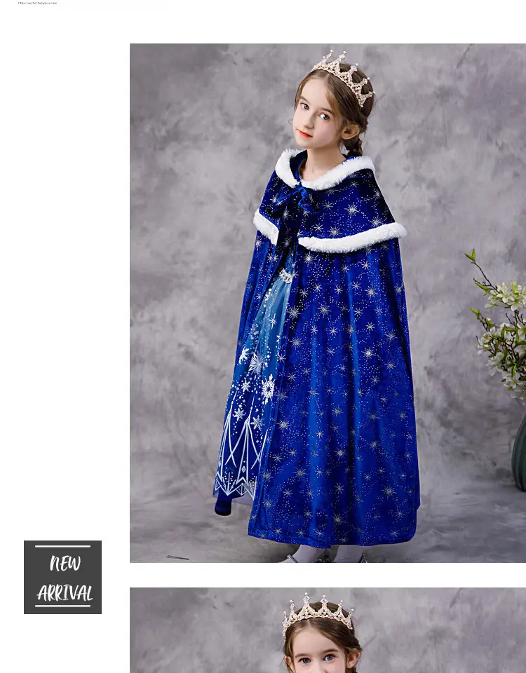 Carefully Selected Frozen Cape and Cloak with Vest, Elsa Princess Style, Autumn and Winter Children's Tie-On Warm Outerwear for Older Kids — feature 25