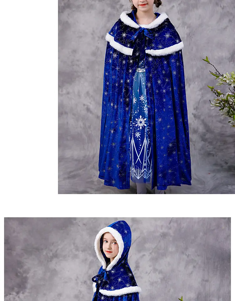 Carefully Selected Frozen Cape and Cloak with Vest, Elsa Princess Style, Autumn and Winter Children's Tie-On Warm Outerwear for Older Kids — feature 26