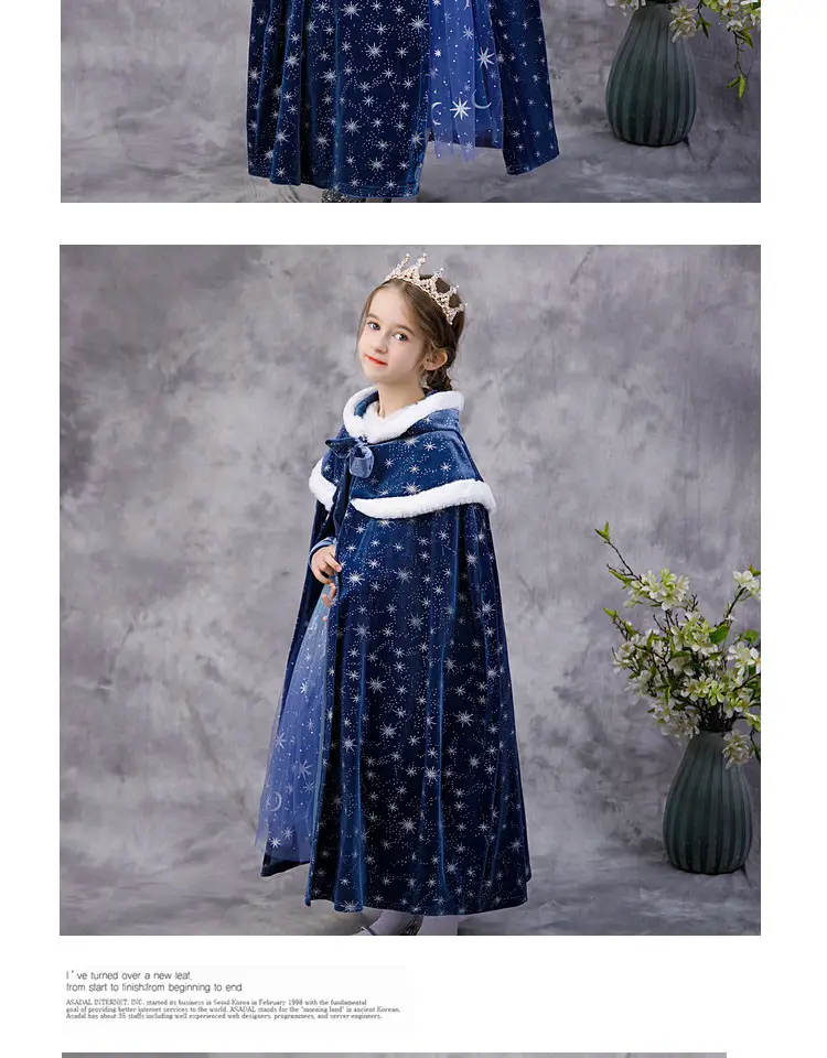 Carefully Selected Frozen Cape and Cloak with Vest, Elsa Princess Style, Autumn and Winter Children's Tie-On Warm Outerwear for Older Kids — feature 28