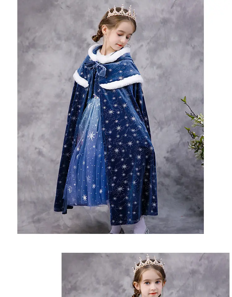 Carefully Selected Frozen Cape and Cloak with Vest, Elsa Princess Style, Autumn and Winter Children's Tie-On Warm Outerwear for Older Kids — feature 29