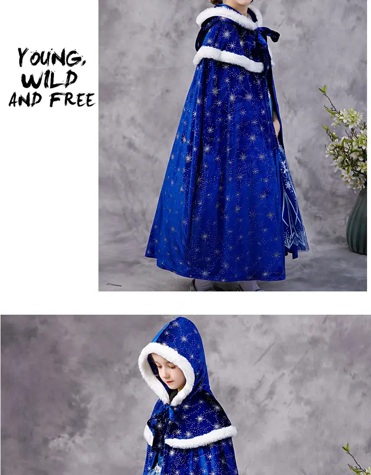 Carefully Selected Frozen Cape and Cloak with Vest, Elsa Princess Style, Autumn and Winter Children's Tie-On Warm Outerwear for Older Kids — feature 30