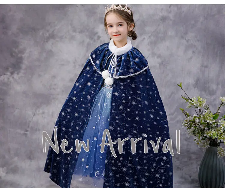 Carefully Selected Frozen Cape and Cloak with Vest, Elsa Princess Style, Autumn and Winter Children's Tie-On Warm Outerwear for Older Kids — feature 34