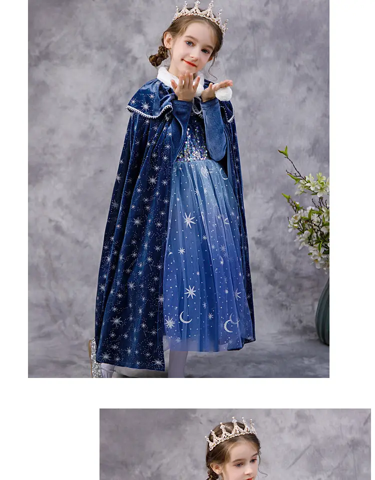 Carefully Selected Frozen Cape and Cloak with Vest, Elsa Princess Style, Autumn and Winter Children's Tie-On Warm Outerwear for Older Kids — feature 45