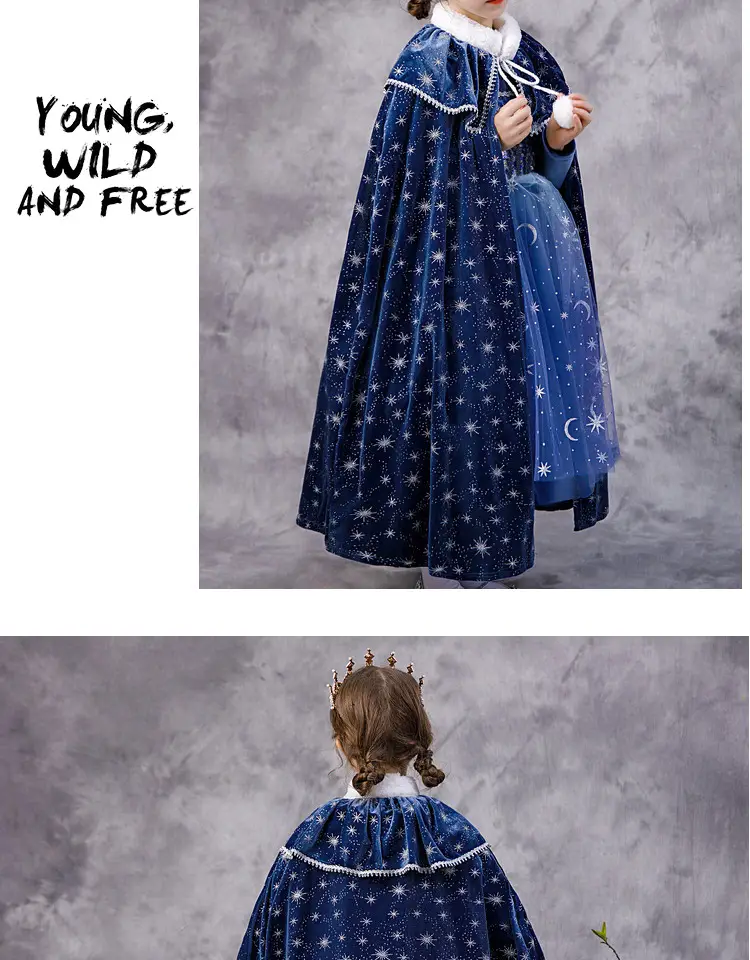 Carefully Selected Frozen Cape and Cloak with Vest, Elsa Princess Style, Autumn and Winter Children's Tie-On Warm Outerwear for Older Kids — feature 46
