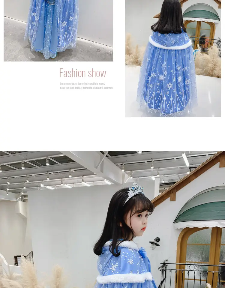 Carefully Selected Frozen Cape and Cloak with Vest, Elsa Princess Style, Autumn and Winter Children's Tie-On Warm Outerwear for Older Kids — feature 6