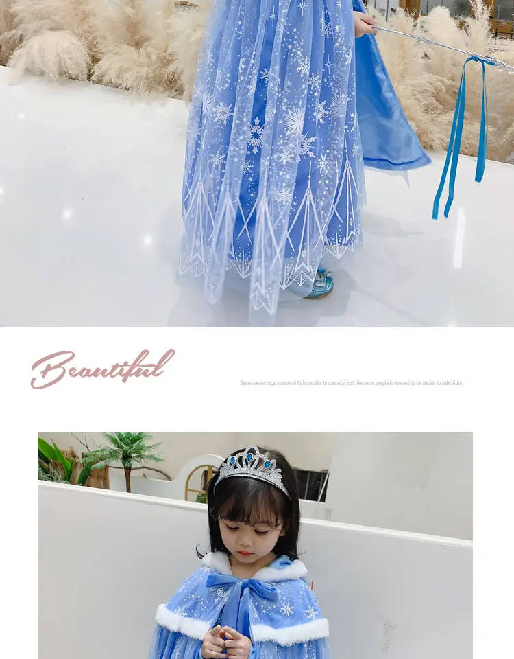 Carefully Selected Frozen Cape and Cloak with Vest, Elsa Princess Style, Autumn and Winter Children's Tie-On Warm Outerwear for Older Kids — feature 7