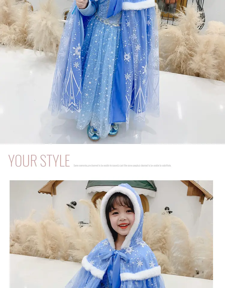 Carefully Selected Frozen Cape and Cloak with Vest, Elsa Princess Style, Autumn and Winter Children's Tie-On Warm Outerwear for Older Kids — feature 9
